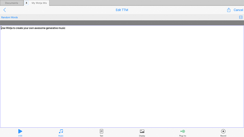 Wotja Music Mode: Pattern Custom Text