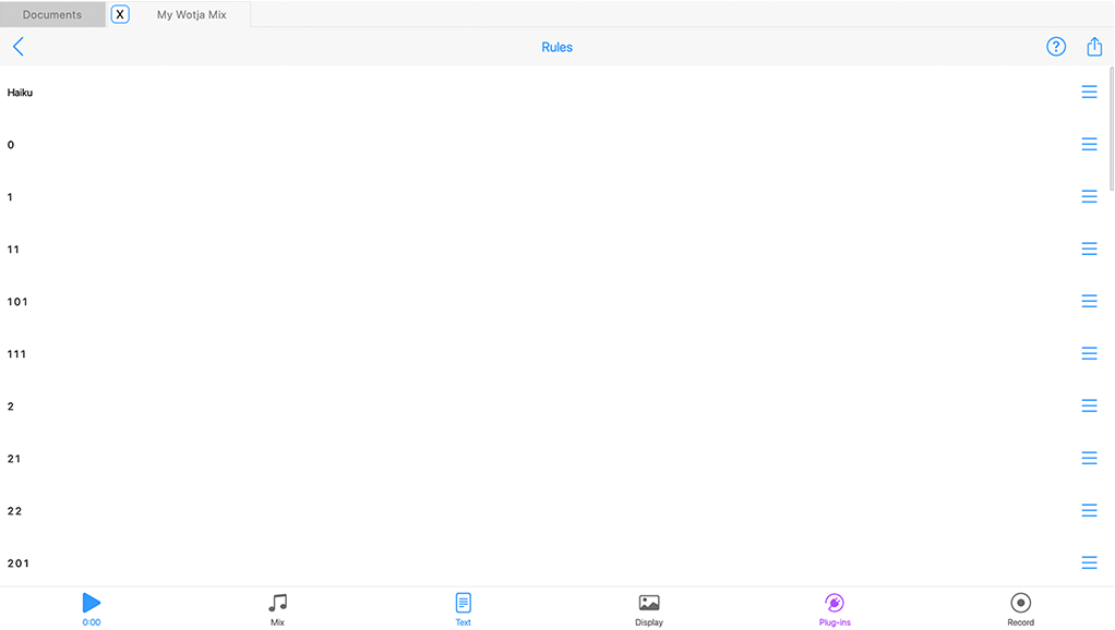 Text Mode - Rule List
