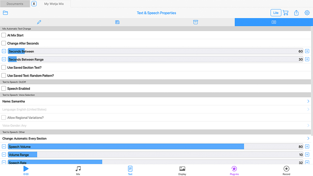 Text Mode: Text Properties Screen