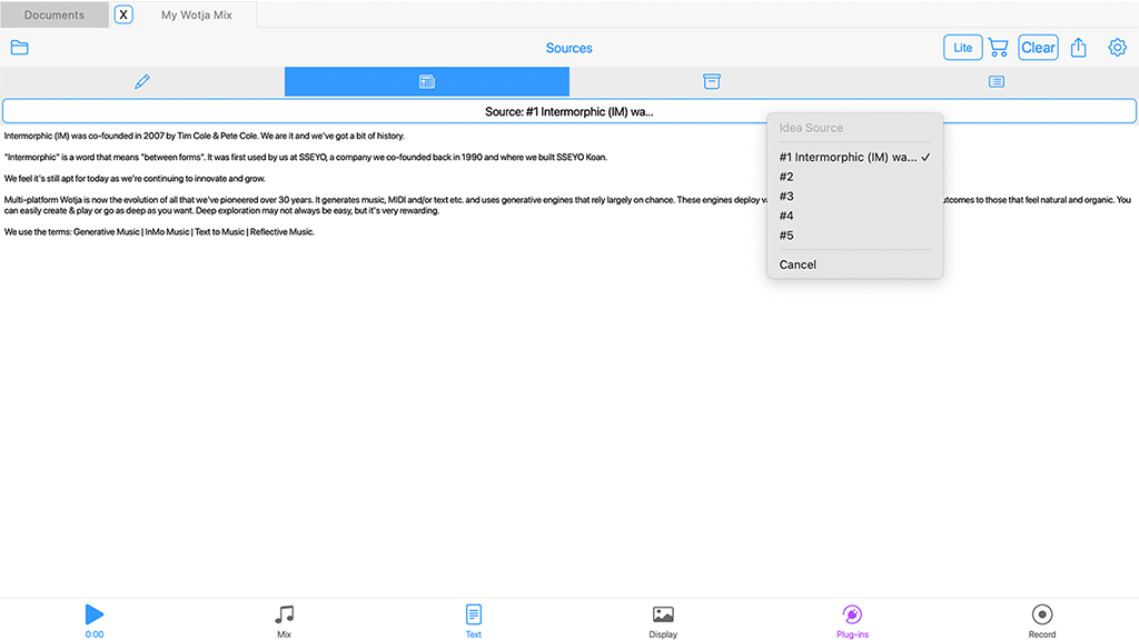 Wotja Text Mode: Sources Screen