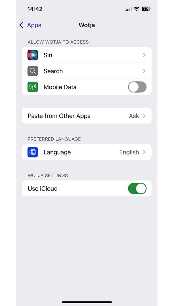 iCloud Settings Screen