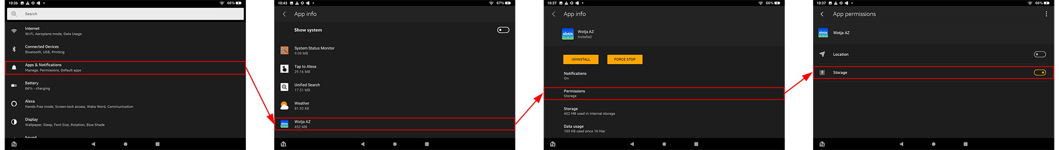 Wotja AZ FireHD App Permission Settings